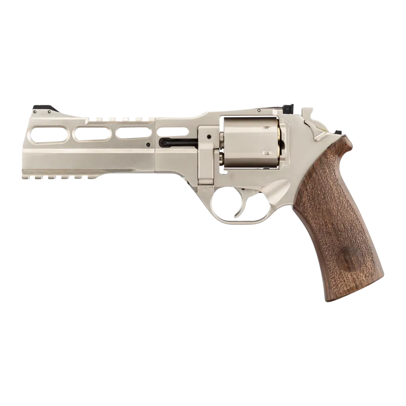 Revolver CO2 Chiappa Rhino 60DS argent, profil gauche, grip imitation bois