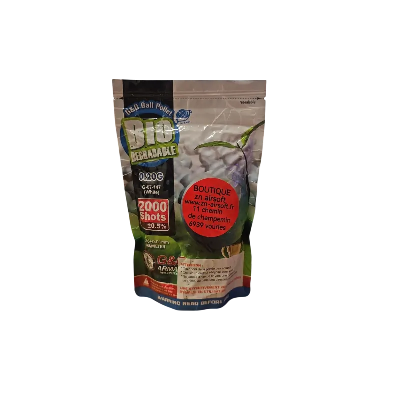 G&G Armament - Billes biodégradable Blanche 0.20g X 2000 bbs G&G Armament - Billes biodégradable Blanche 0.20g X 2000 bbs