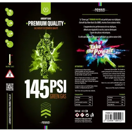 POWAIR - Bouteille de gaz airsoft Premium quality 500ml - 145 PSI (silicone)