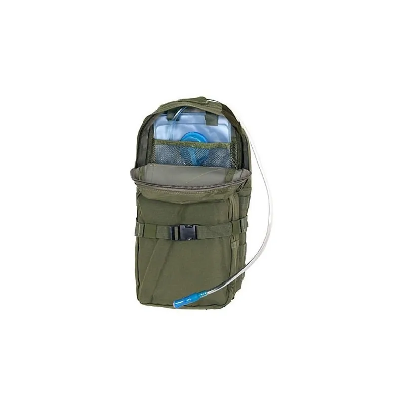 Sac d'hydratation MOLLE 8Fields olive ouvert avec poche à eau et tuyau