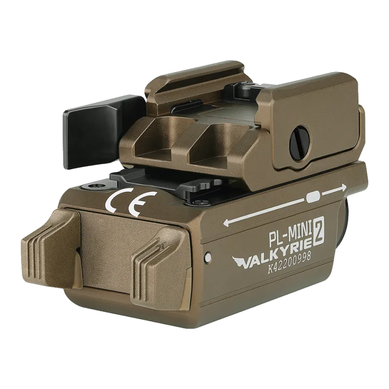 Olight PL Mini 2 Valkyrie tan de trois quarts arrière, bloc de fixation réglable pour rail