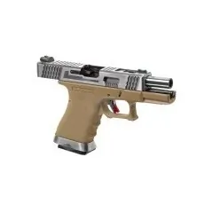 WE - Pistolet GBB G-Force 19 SV Barrel Métal Version - Tan et Argent