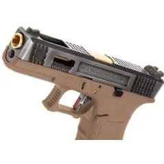 WE - Pistolet GBB G-Force 17 SV Or Barrel Métal Version - Tan et Argent