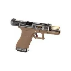 WE - Pistolet GBB G-Force 17 SV Or Barrel Métal Version - Tan et Argent