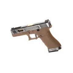 WE - Pistolet GBB G-Force 17 SV Or Barrel Métal Version - Tan et Argent