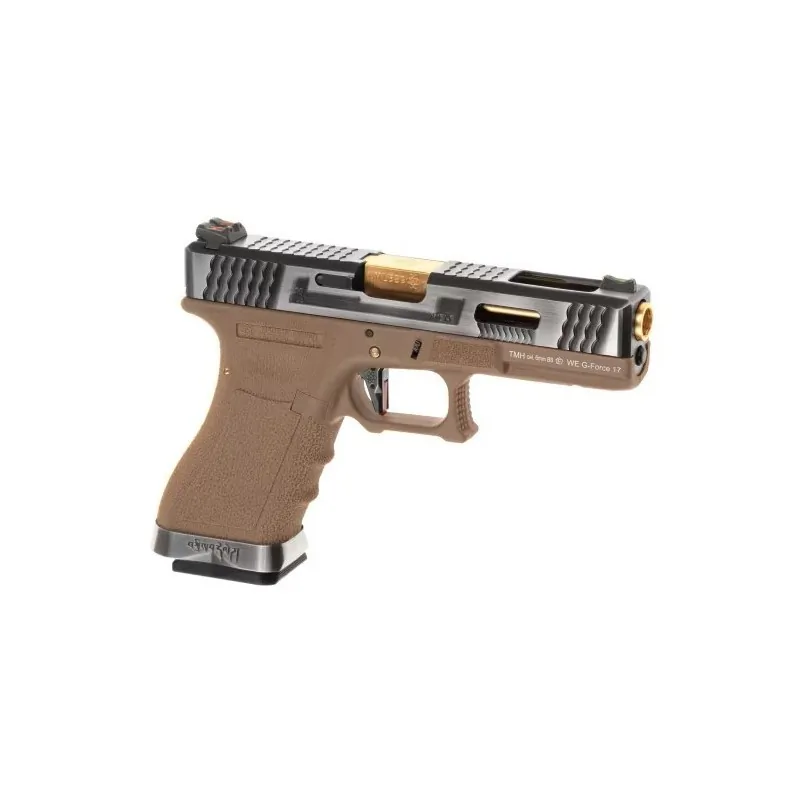 WE - Pistolet GBB G-Force 17 SV Or Barrel Métal Version - Tan et Argent
