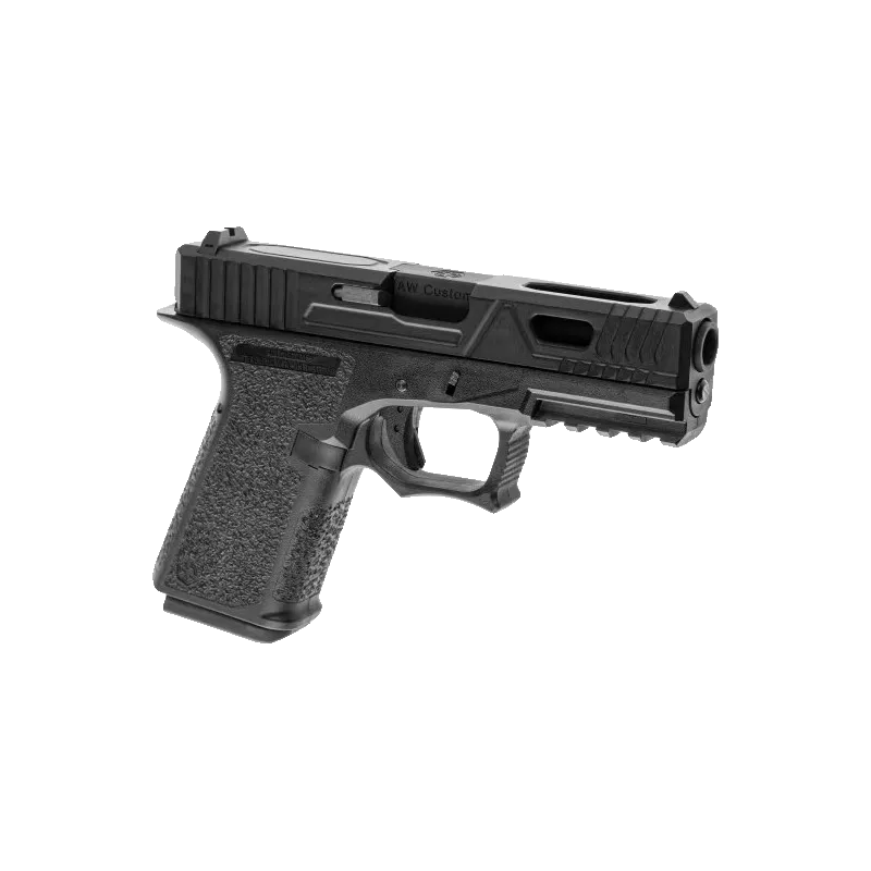 Pistolet GBB AW Custom VX9300 noir, vue 3/4 côté droit, rail Picatinny