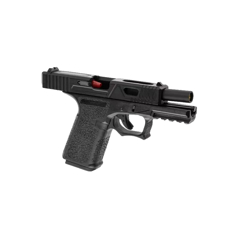 Pistolet GBB AW Custom VX9300 noir, culasse en arrière, canon visible