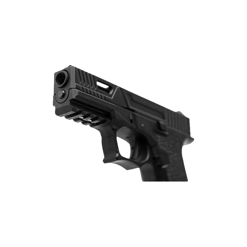 Pistolet GBB AW Custom VX9300 noir, détail de l'avant de la culasse et du rail