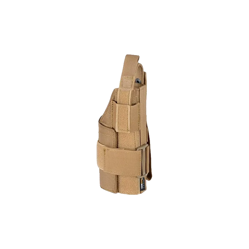 Holster universel MOLLE 8Fields tan à vide, vue de trois quarts avant avec bandes de réglage