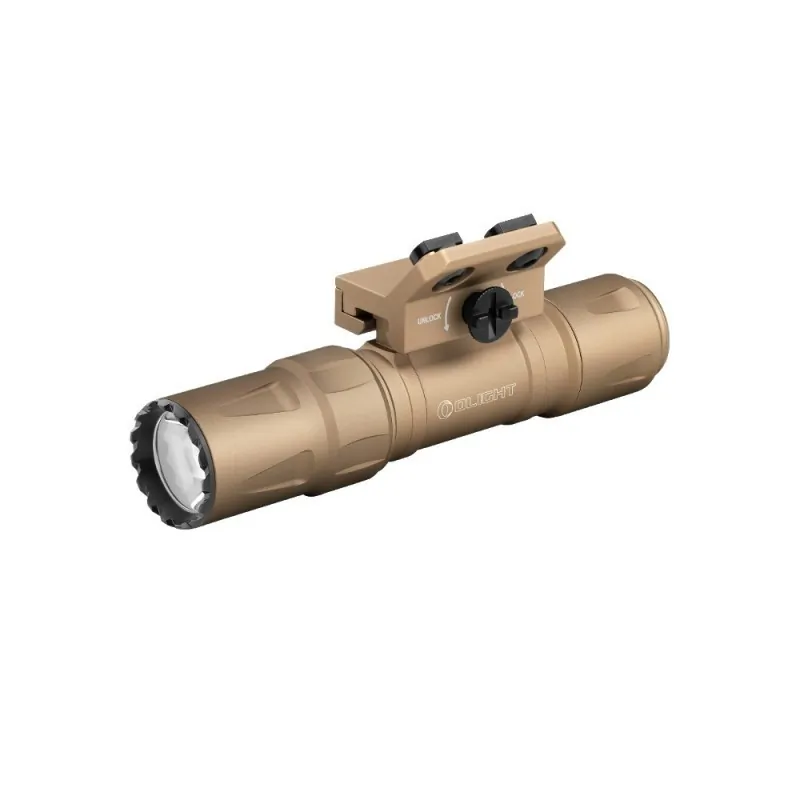 Olight Odin S tan avec fixation M-LOK, vue avant de trois quarts