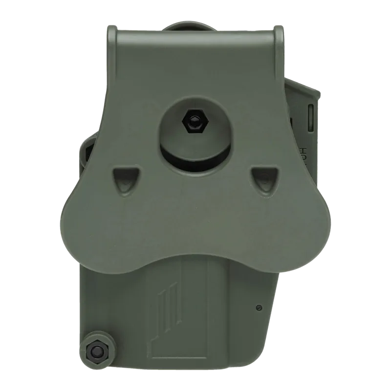 Holster universel Amomax Per-Fit olive, vue de dos avec paddle de ceinture