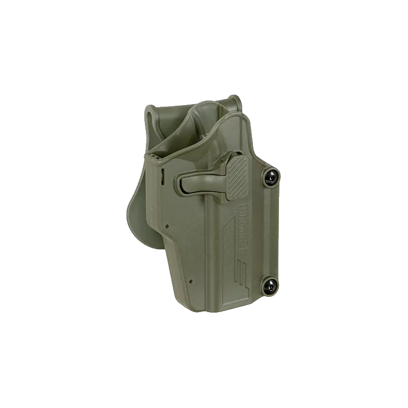 Holster universel Amomax Per-Fit olive, vue de trois quarts avant
