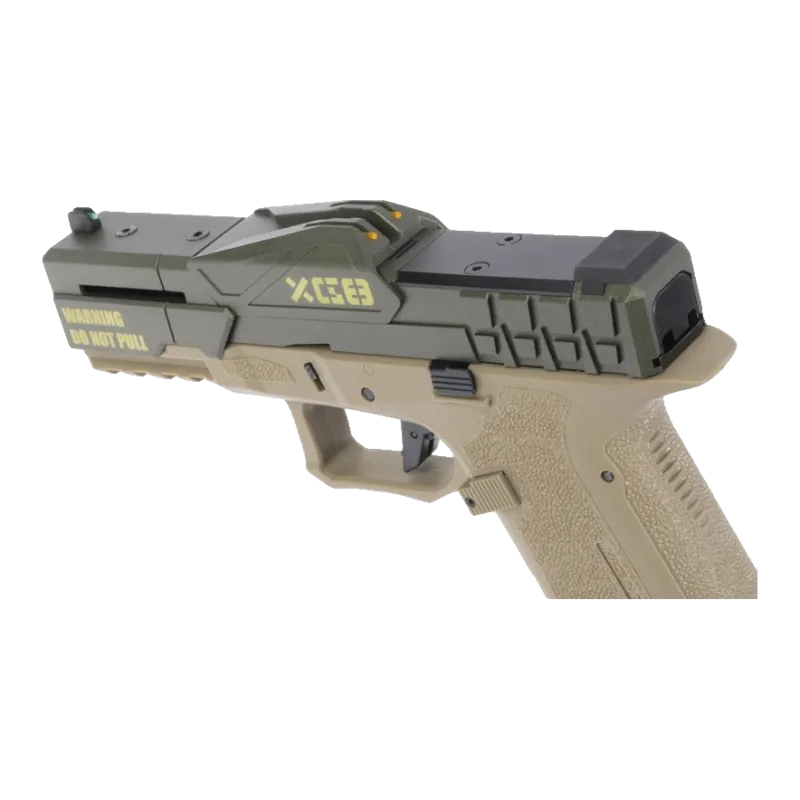 Poseidon CSI XO-P1 tan et vert, gros plan de la culasse côté droit