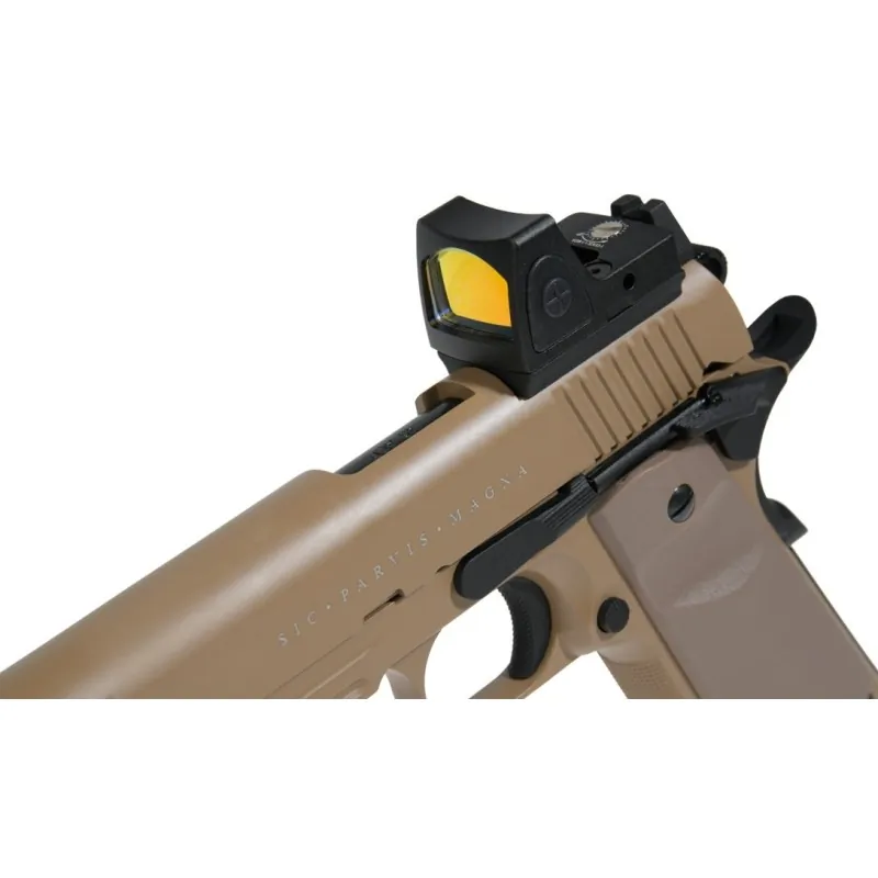 Secutor Rudis VII Magna tan gros plan viseur point rouge RMR et culasse