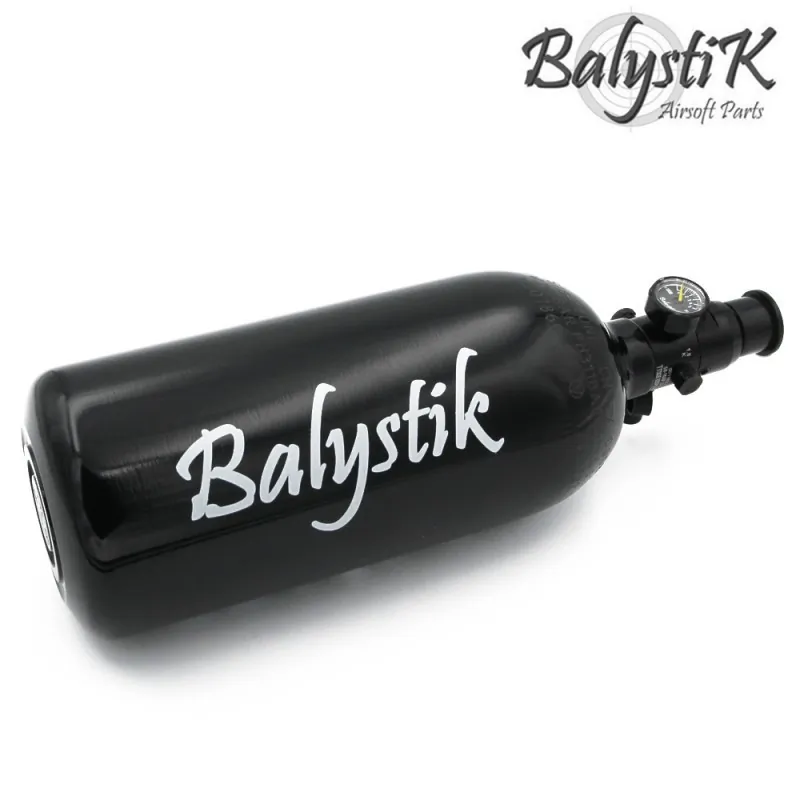 Bouteille HPA alu BALYSTIK 0.8L 3000 PSI couchée, vue de trois quarts avec preset
