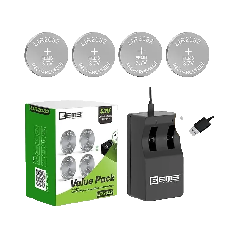 Lot De 4 Piles Rechargeables LIR2032 Avec Chargeur