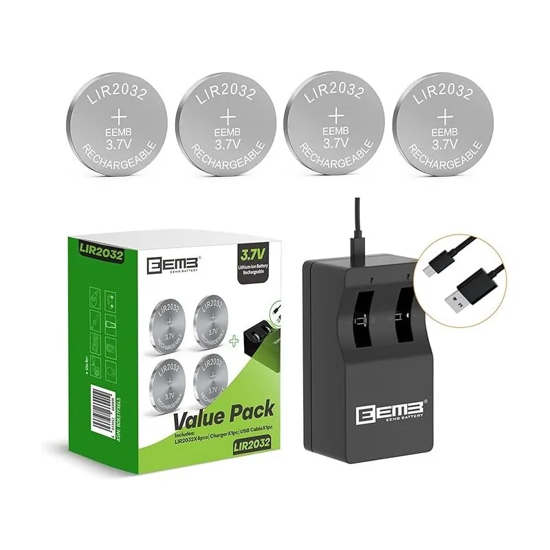 Lot De 4 Piles Rechargeable LIR2032 Avec Chargeur