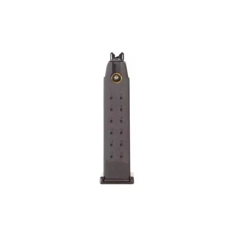 Chargeur à gaz Saigo Defense type G23 noir, vue de face avec valve de gaz