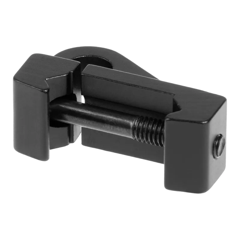 Attache sangle METAL noire pour rail Picatinny, vue de la mâchoire et de la vis traversante