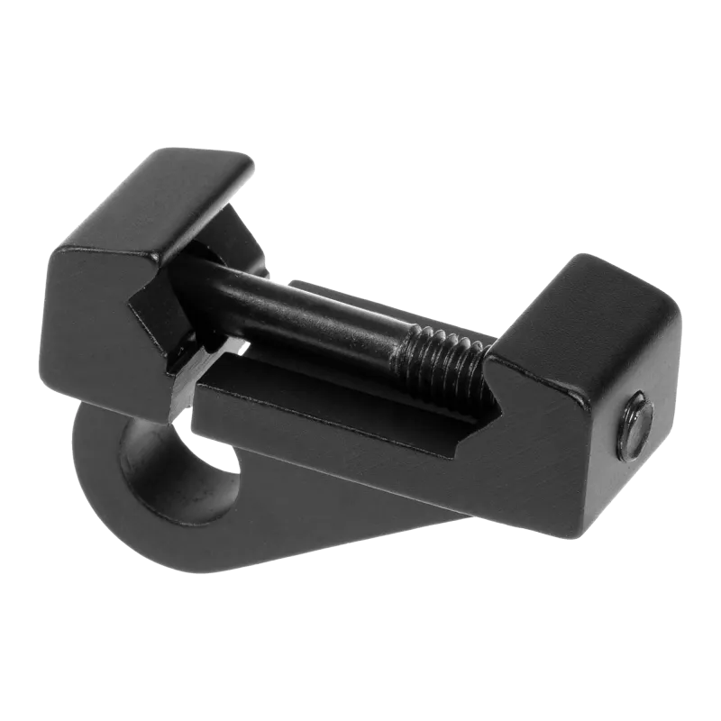 Attache sangle METAL noire pour rail Picatinny, vis traversante et œillet vus de dessous