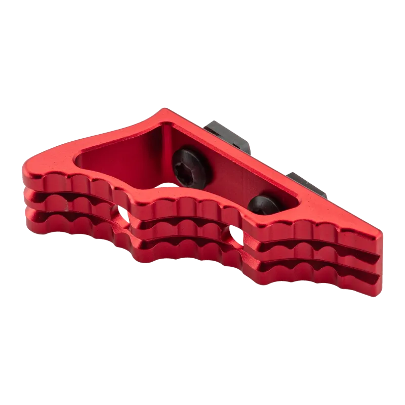 Angle Grip BO Manufacture rouge M-LOK / Keymod, vue de trois quarts de la face rainurée