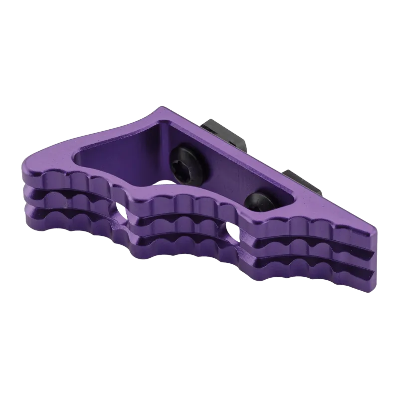Poignée inclinée BO Manufacture violette, vue de trois quarts du dessous et des bords crantés