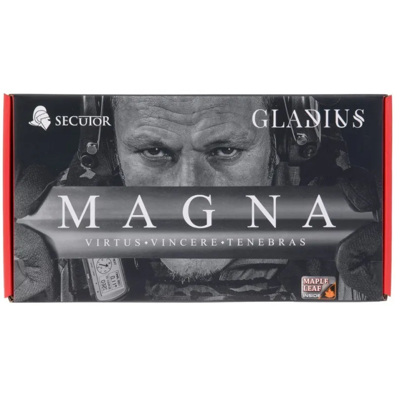 Boîte d'origine du pistolet Secutor Gladius Magna III, vue de face