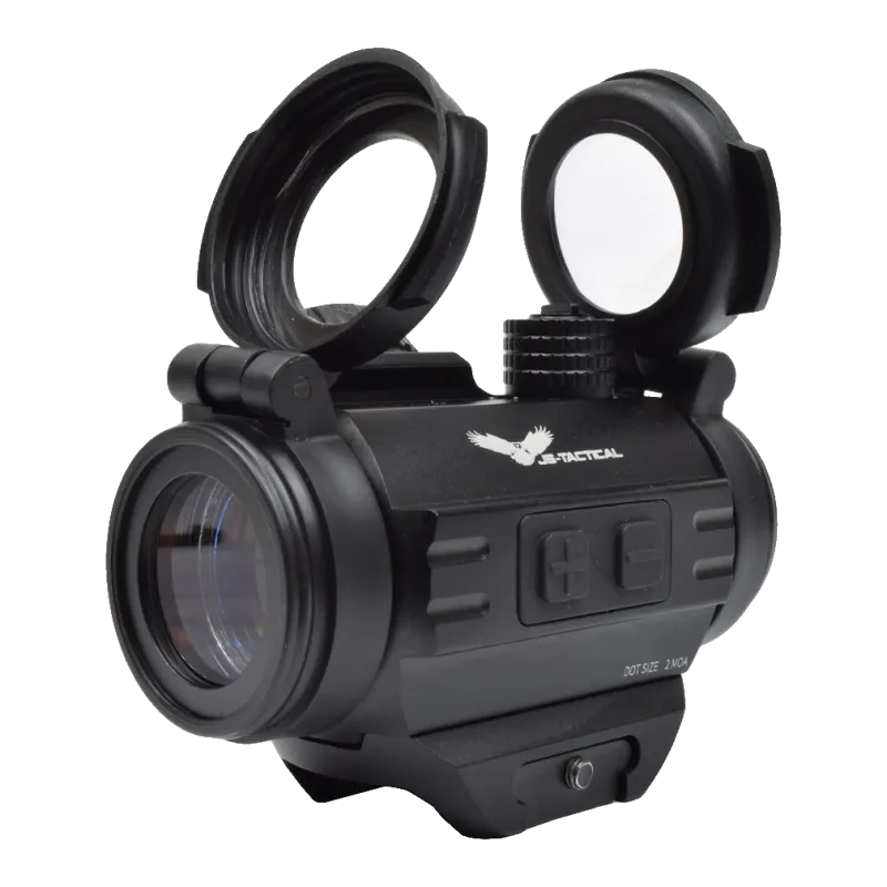 Viseur point rouge JS-Tactical monté sur l'embase basse fournie, caches relevés