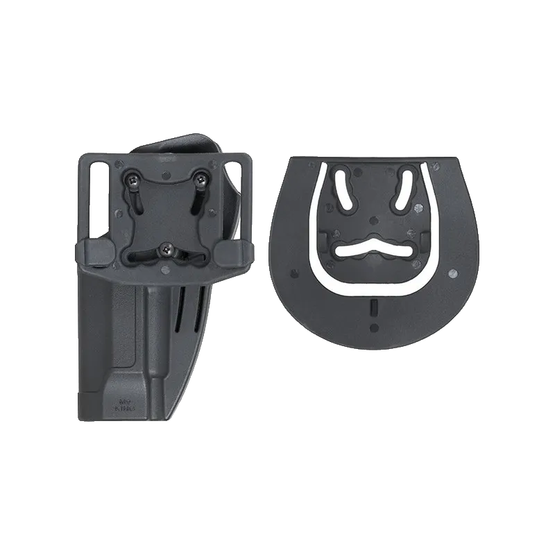 Holster rigide noir pour M9, vue arrière avec platine de fixation et paddle