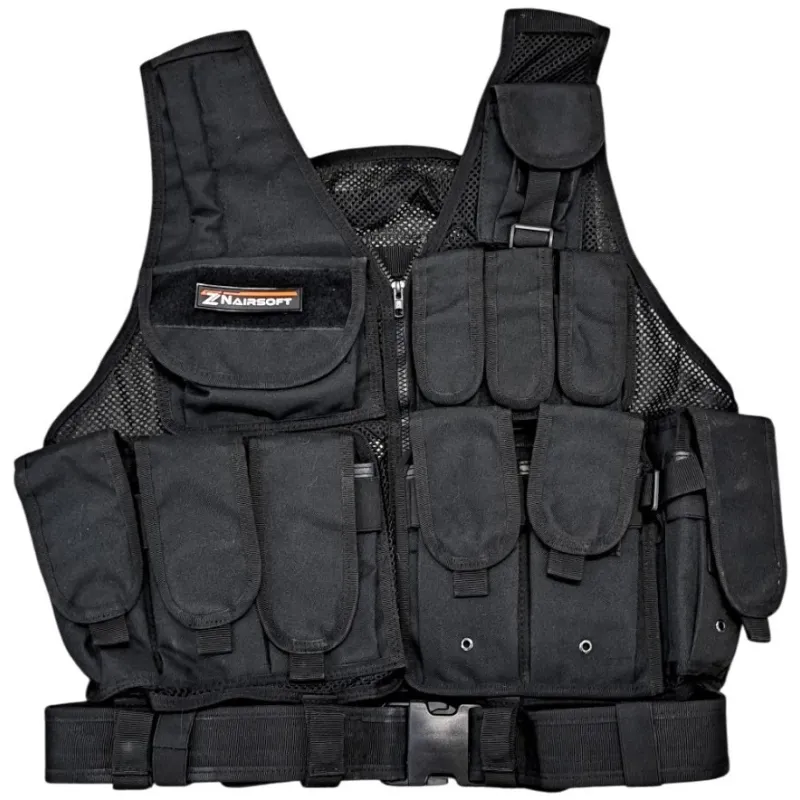 Occasion - Gilet tactique complet avec ceinture et porte chargeur - Noir Occasion - Gilet tactique complet avec ceinture et porte chargeur - Noir