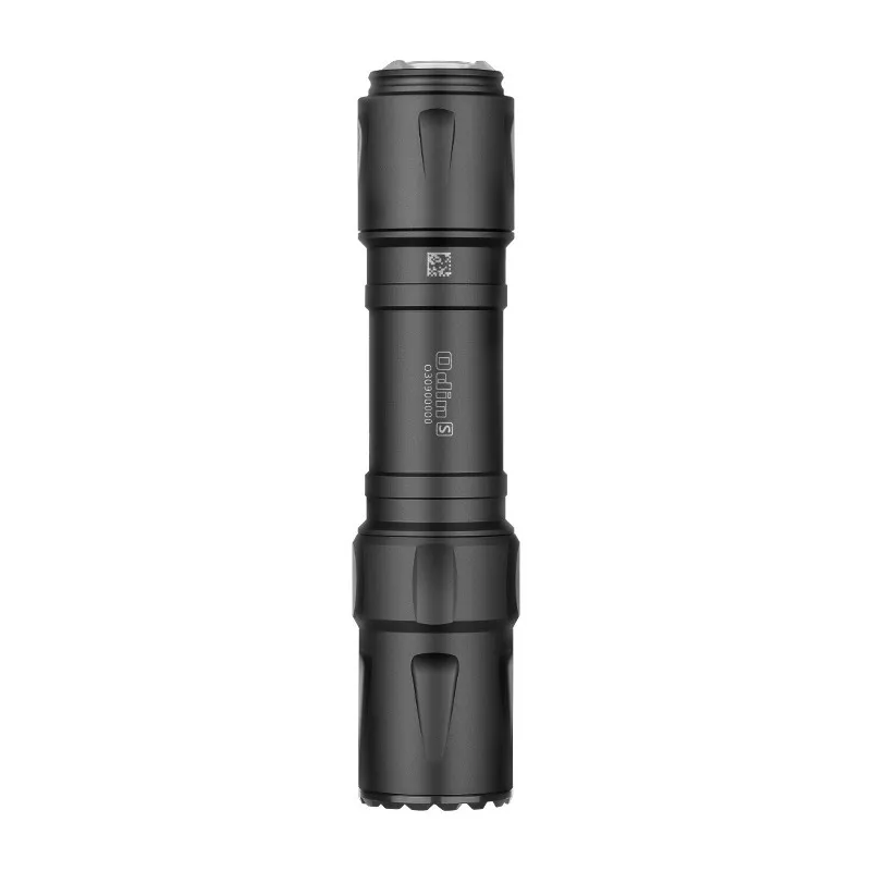 Lampe tactique Olight Odin S noire, vue de dessus avec marquage Odin S