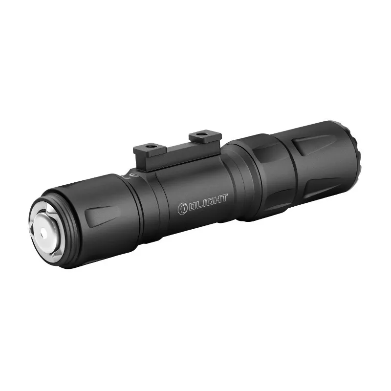 Lampe tactique Olight Odin S noire, vue de trois quarts arrière avec culot de charge