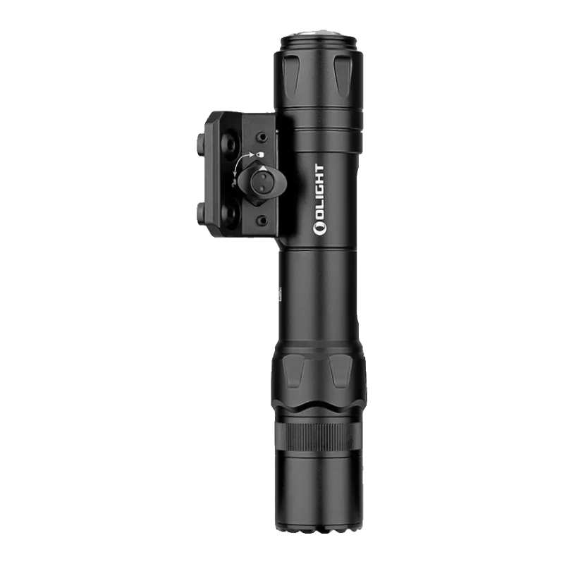 Lampe Olight Odin GL M noire, vue de côté avec embase M-Lok et molette de verrouillage