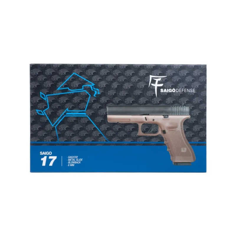 Boîte d'origine du pistolet GBB Saigo Defense MK1 tan et noir (Saigo 17)