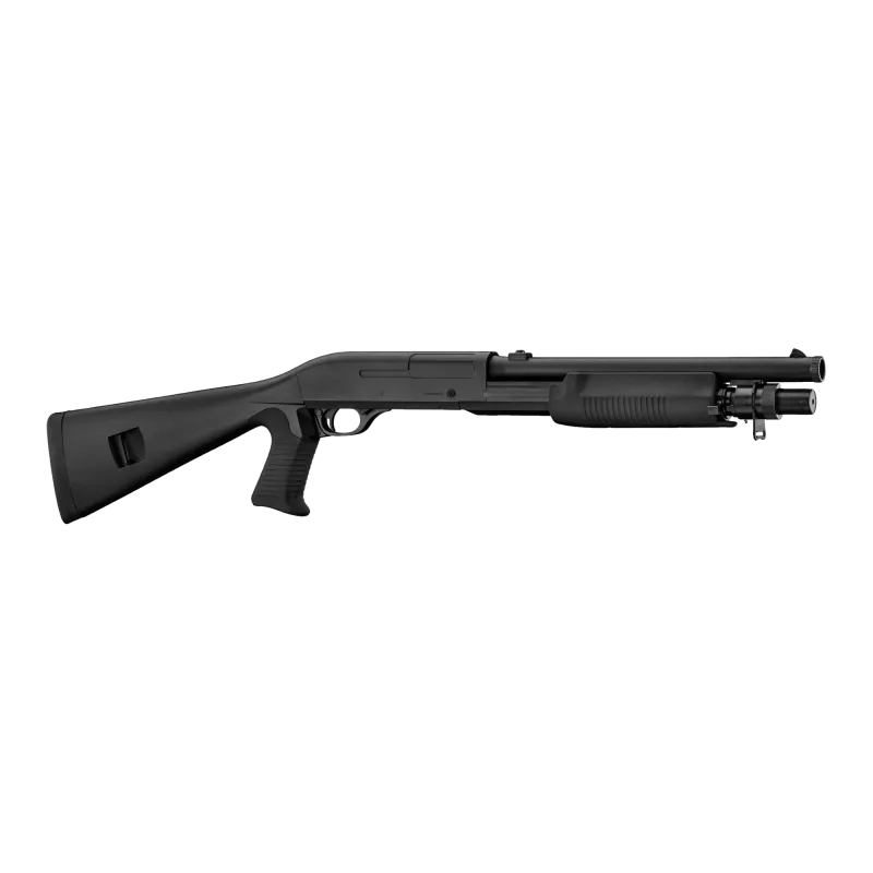 Fusil à pompe Double Eagle M56A noir à ressort tir 3 billes, profil gauche