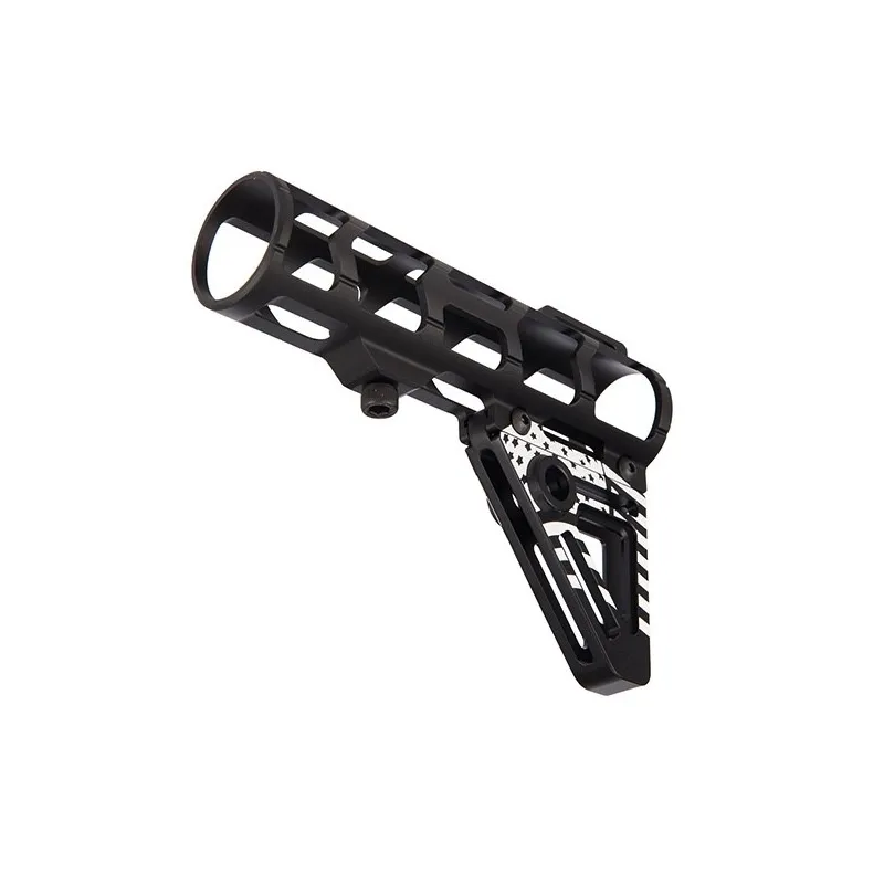 Crosse aluminium Ranger Armory Patriot type A noire, vue de trois quarts avant, tube ajouré et vis sous le tube