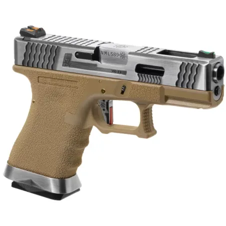 WE - Pistolet GBB G-Force 19 SV Barrel Métal Version - Tan et Argent