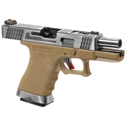 WE WET-05 BK profil droit culasse noire grip Tan canon argent