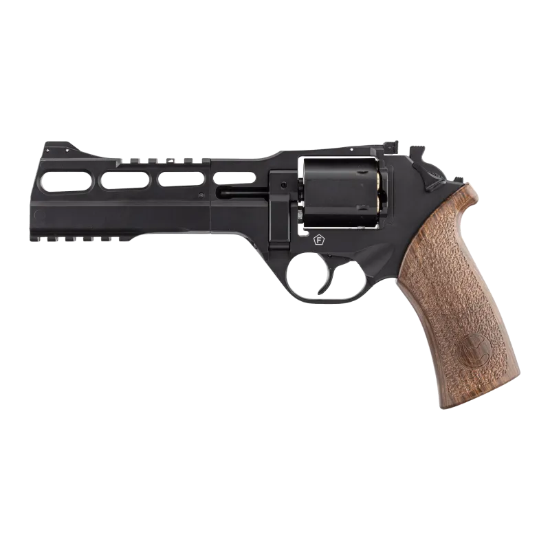 Revolver CO2 Chiappa Rhino 60DS noir, profil gauche, grip imitation bois