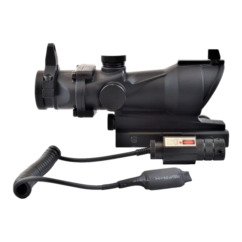 JS-TACTICAL - Viseur point rouge type ACOG lentille 32mm avec laser intégré - Noir