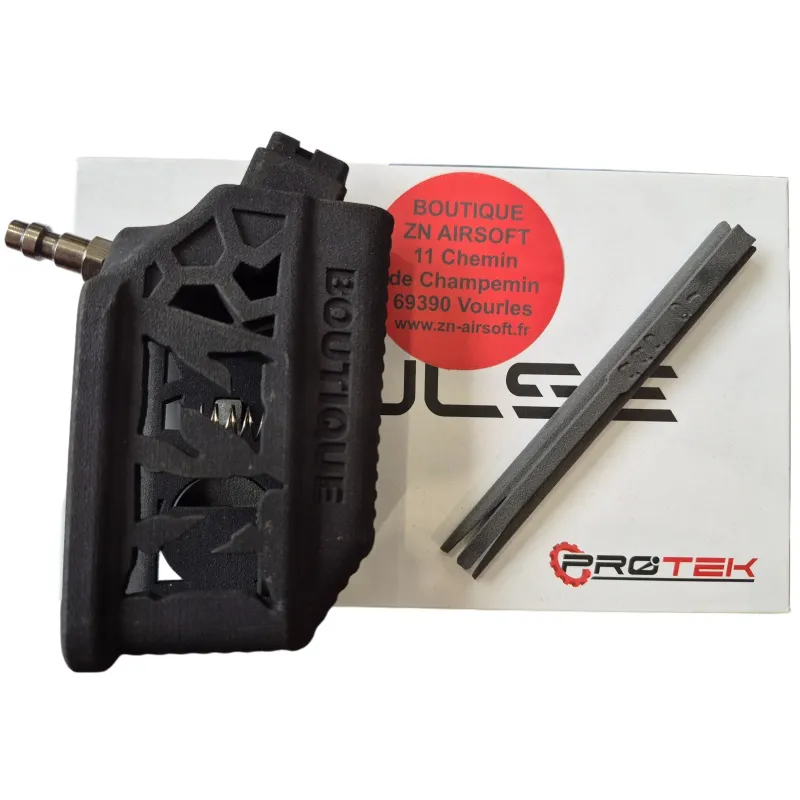 Adaptateur HPA Pulse Protek Hi-Capa AW Custom EU, vue de dessus avec boîte et outil