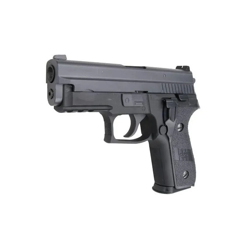 Pistolet GBB WE P229 noir, vue de trois quarts avant gauche