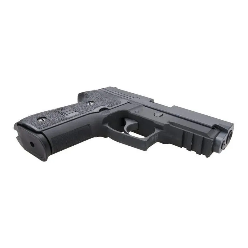 Pistolet GBB WE P229 noir, vue de dessous avec rail