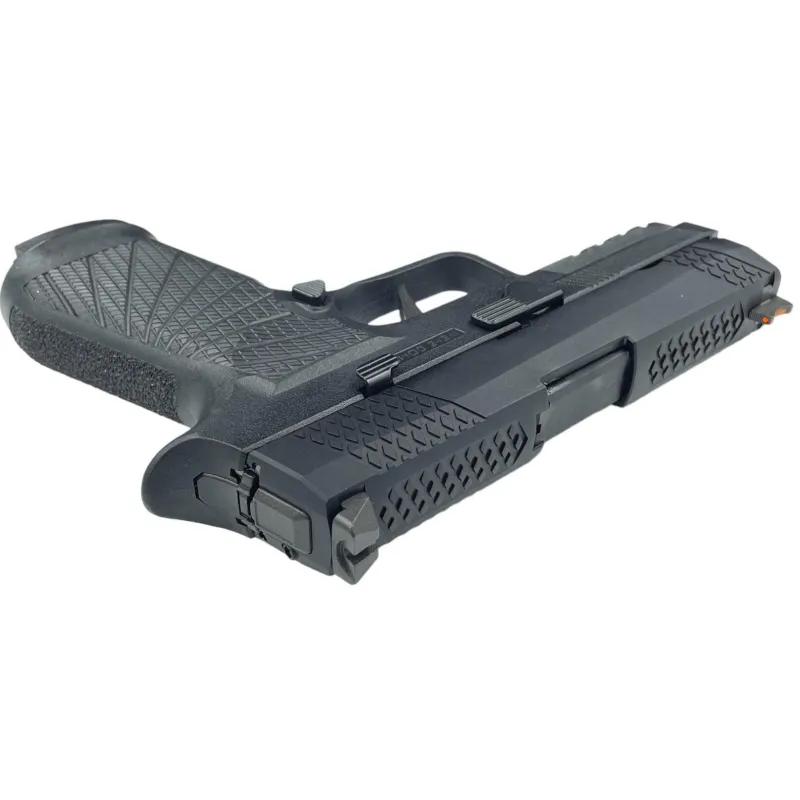 Pistolet GBB WE F18 V2 noir, vue arrière plongeante sur la culasse