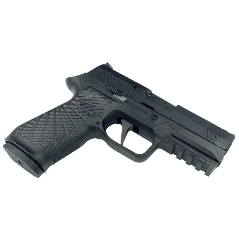 Pistolet GBB WE F18 V2 noir, vue de trois quarts droit couché