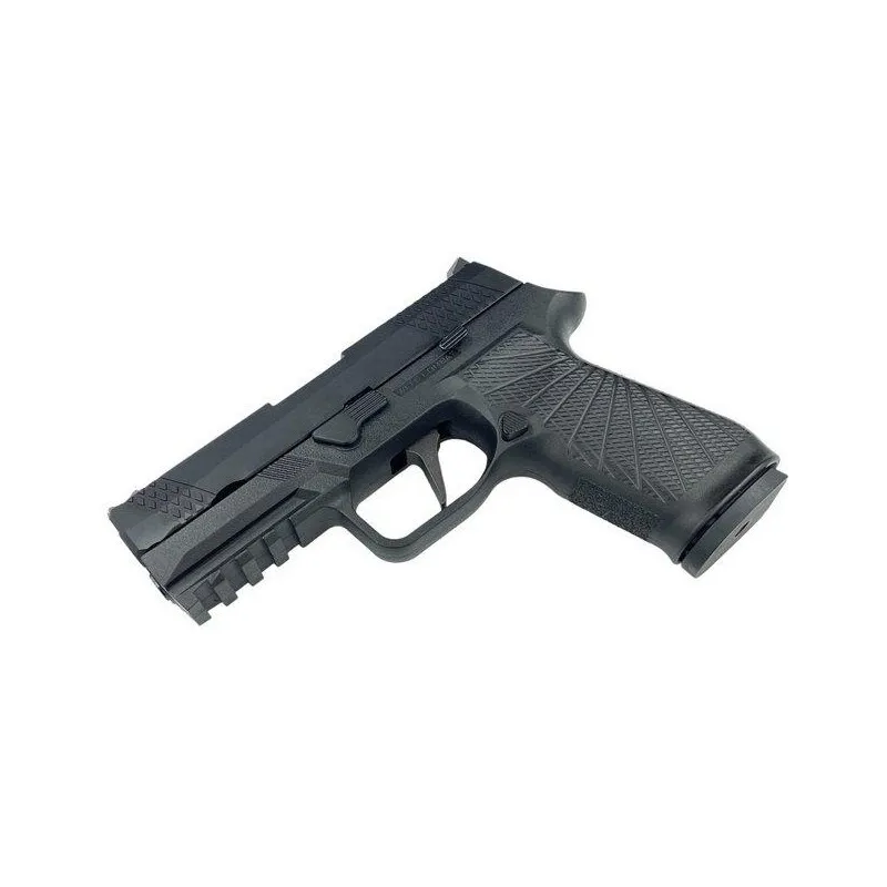 Pistolet GBB WE F18 V2 noir, vue de trois quarts gauche couché