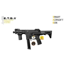 XS EMR PDW Carbontech ETS II Evolution airsoft AEG - Image générale de la réplique, avec sa poignée et sa crosse PDW rétractable