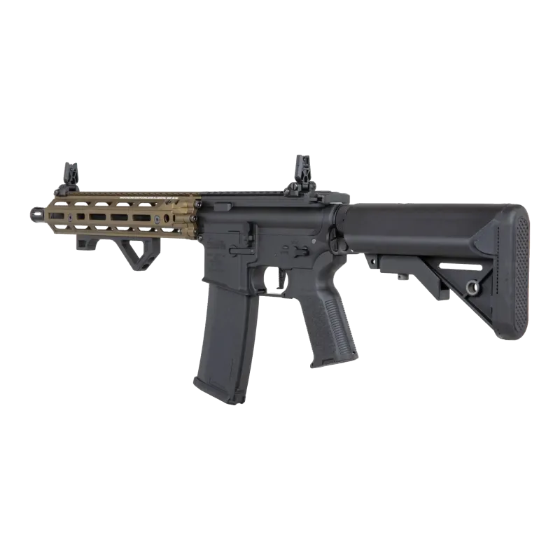 Specna Arms SA-P27 PRIME Chaos Bronze, vue de trois quarts arrière, canon à gauche
