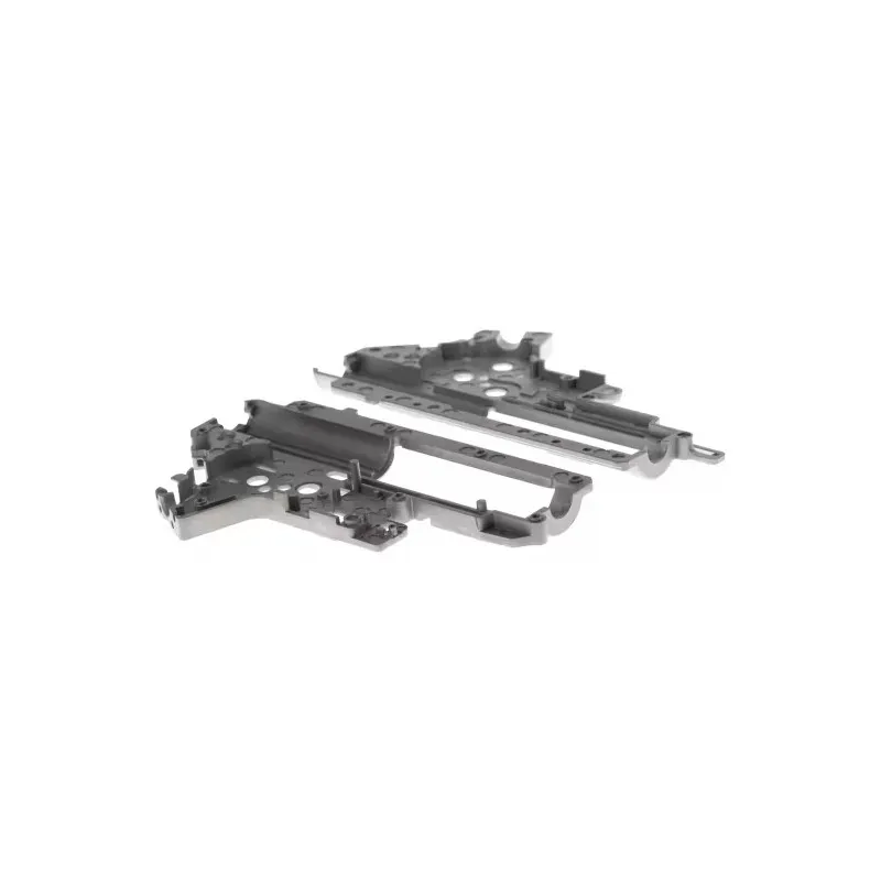 Demi-coques de gearbox G&G Armament G2H, vue de dessus avec nervures et logements de roulements